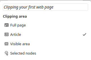 Notesnook Web Clipper clipping area options